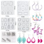 Silicone mold set for resin earrings, various shapes and sizes, including hoops, dangles, and studs.  Tools and findings also included.