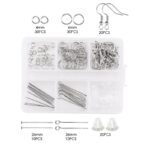 Silver metal jewelry making supplies kit, various sizes jump rings, earring hooks, ear wires, findings.