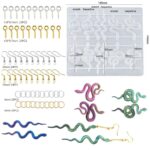 Jewelry making supplies, including earring findings, jump rings, and a silicone mold for snake-shaped earrings.  Various sizes and quantities.